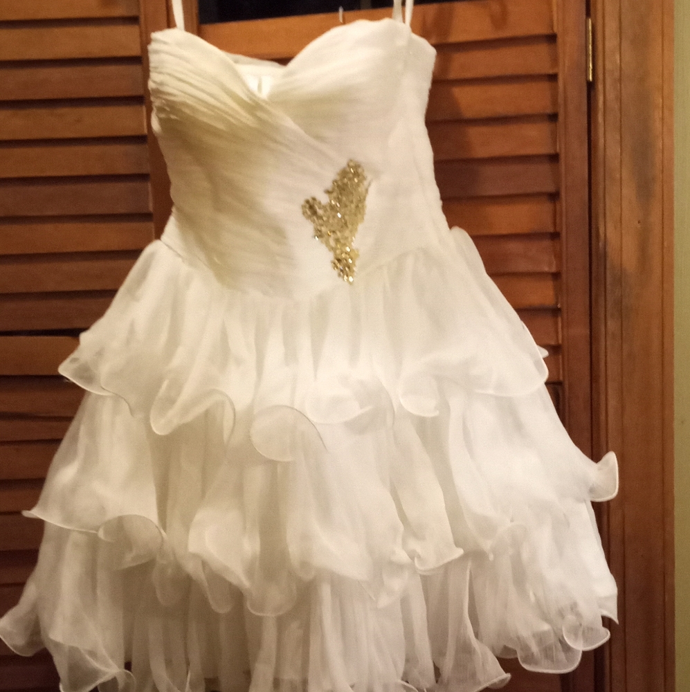 White flirty strapless party dress